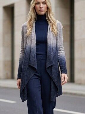 Barefoot Dreams CozyChic Lite Calypso Wrap Open-Front Cardigan Ombre Navy/Gray
